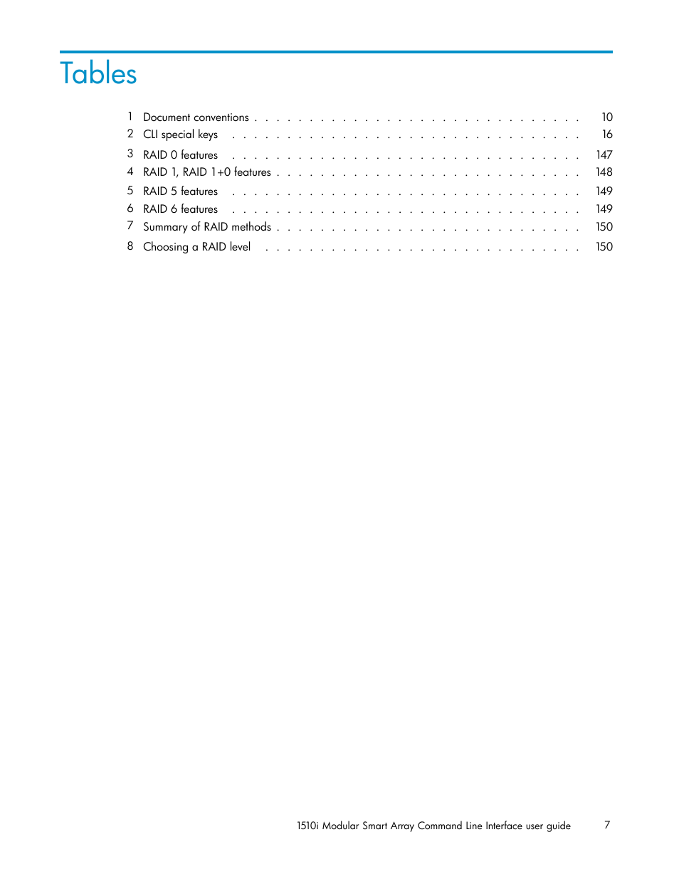 Tables | HP StorageWorks 1510i Modular Smart Array User Manual | Page 7 / 154