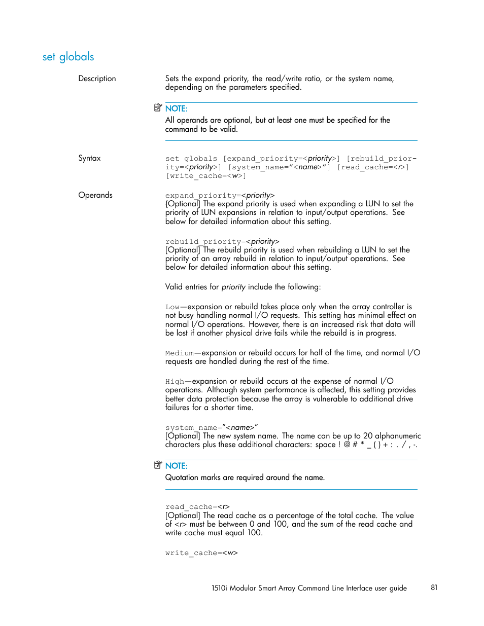 Set globals | HP StorageWorks 1510i Modular Smart Array User Manual | Page 81 / 154