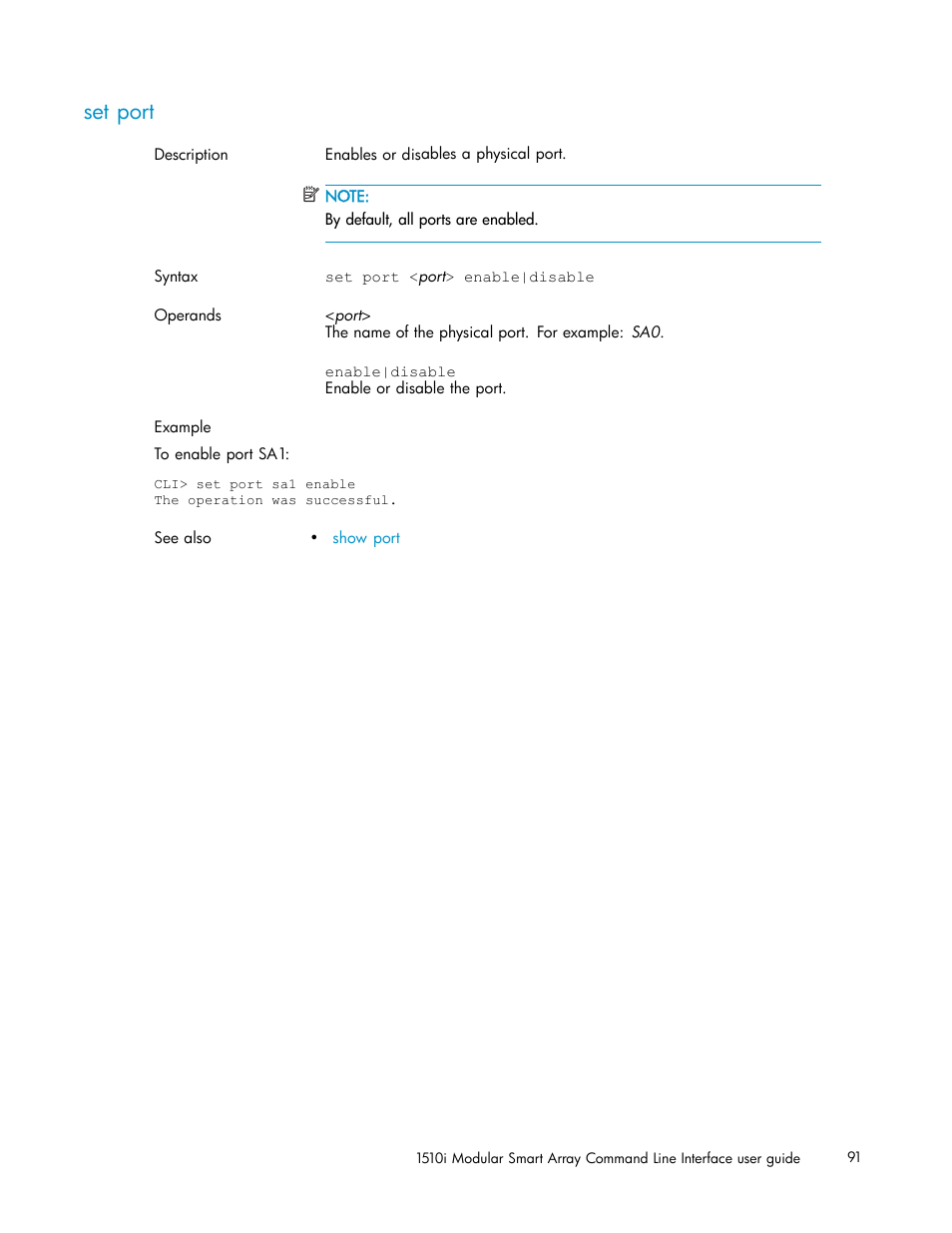 Set port | HP StorageWorks 1510i Modular Smart Array User Manual | Page 91 / 154