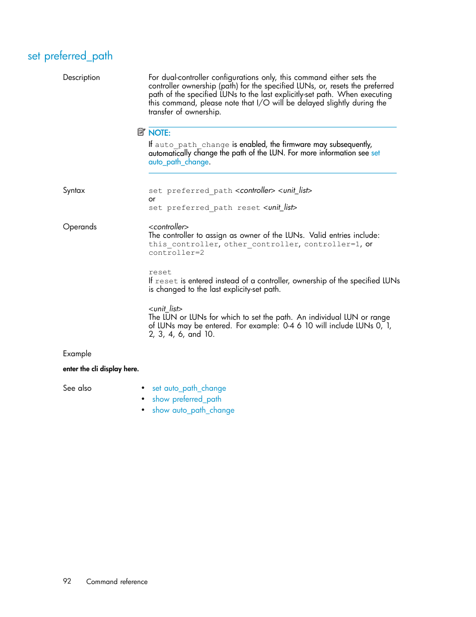 Set preferred_path | HP StorageWorks 1510i Modular Smart Array User Manual | Page 92 / 154