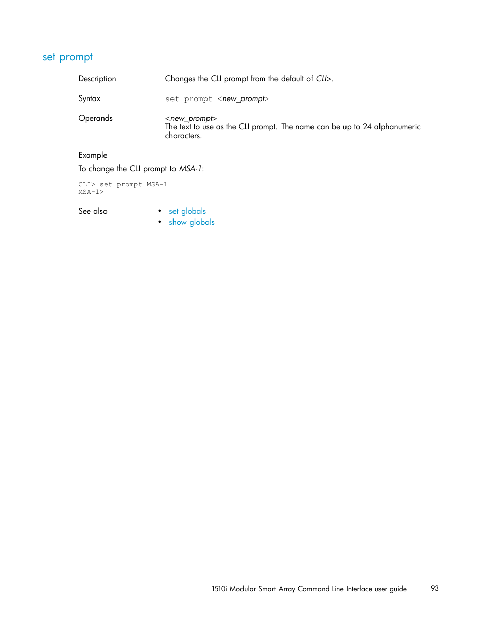 Set prompt | HP StorageWorks 1510i Modular Smart Array User Manual | Page 93 / 154