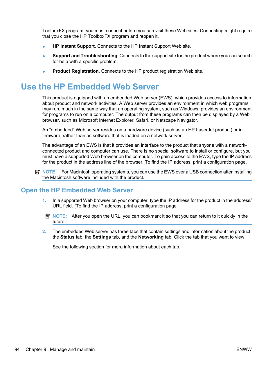 Use the hp embedded web server, Open the hp embedded web server | HP LaserJet Pro CP1525nw Color Printer User Manual | Page 108 / 202