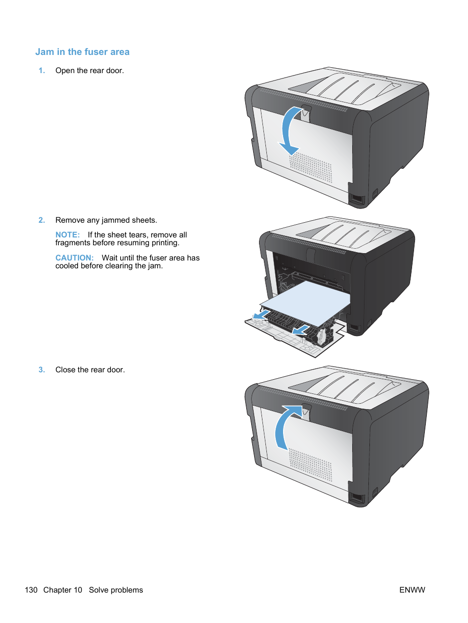 Jam in the fuser area | HP LaserJet Pro CP1525nw Color Printer User Manual | Page 144 / 202