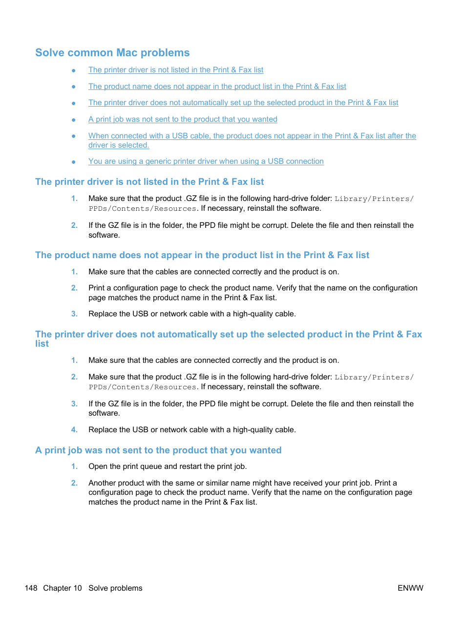 Solve common mac problems | HP LaserJet Pro CP1525nw Color Printer User Manual | Page 162 / 202