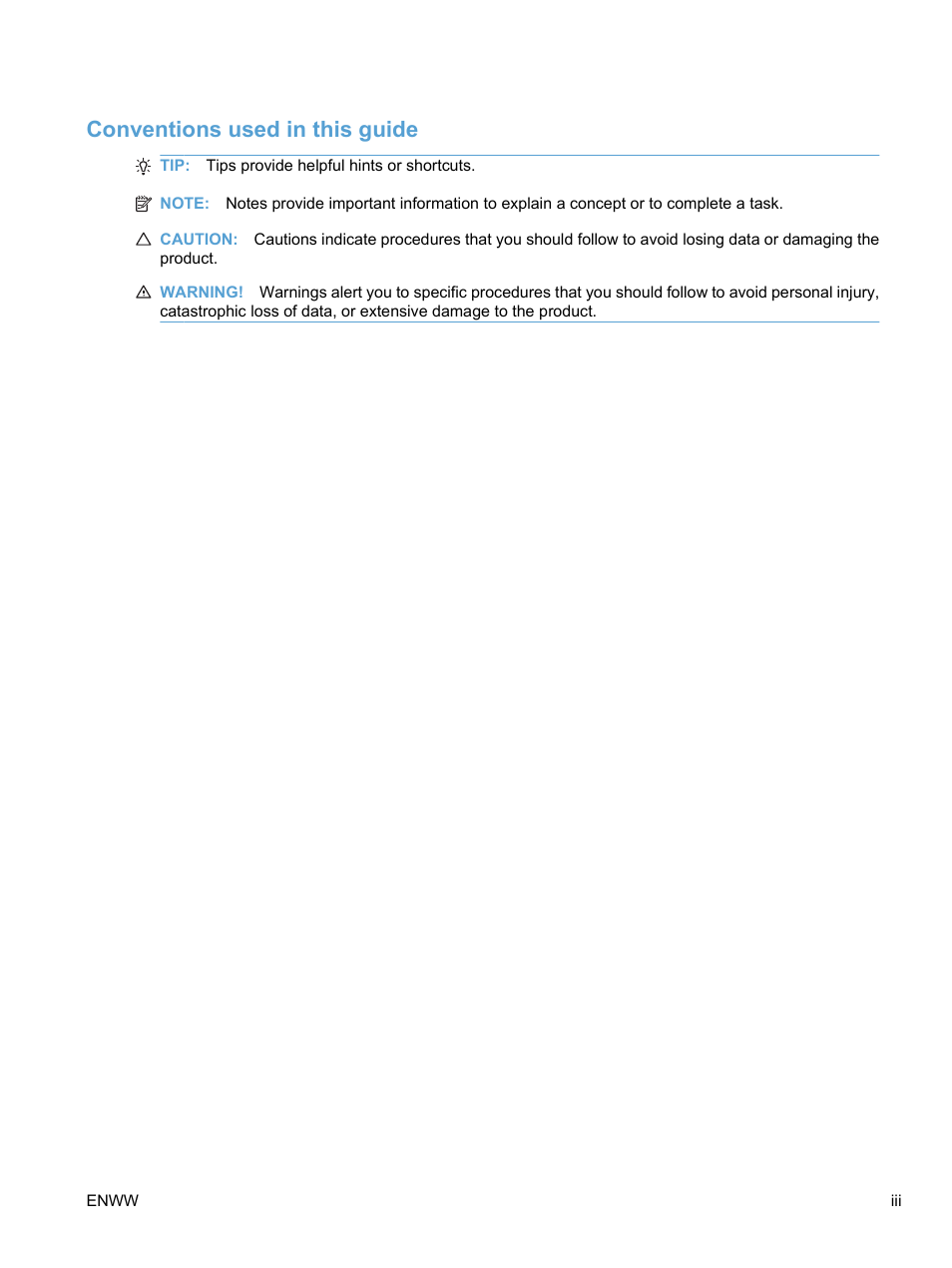 Conventions used in this guide | HP LaserJet Pro CP1525nw Color Printer User Manual | Page 5 / 202