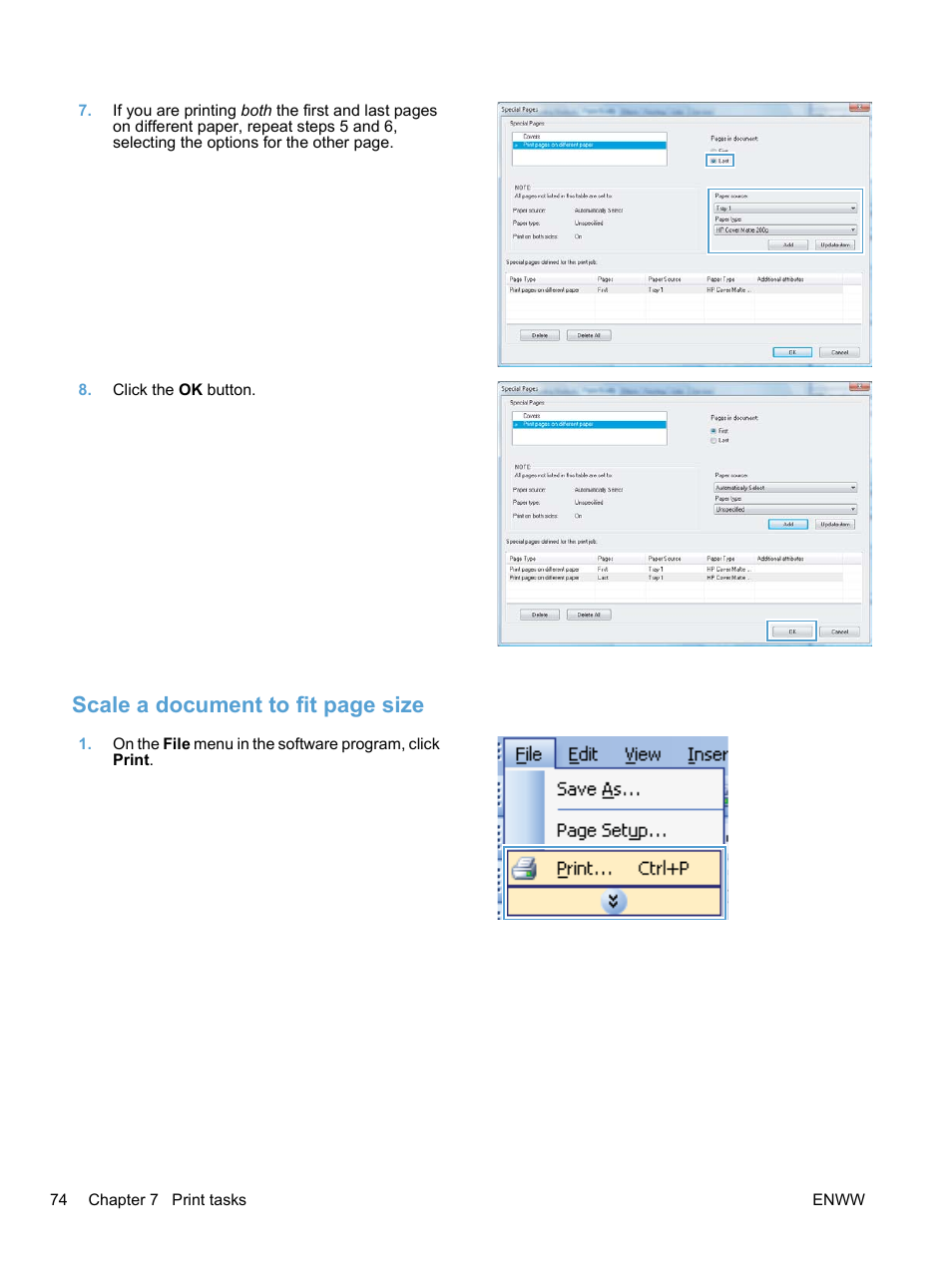 Scale a document to fit page size | HP LaserJet Pro CP1525nw Color Printer User Manual | Page 88 / 202