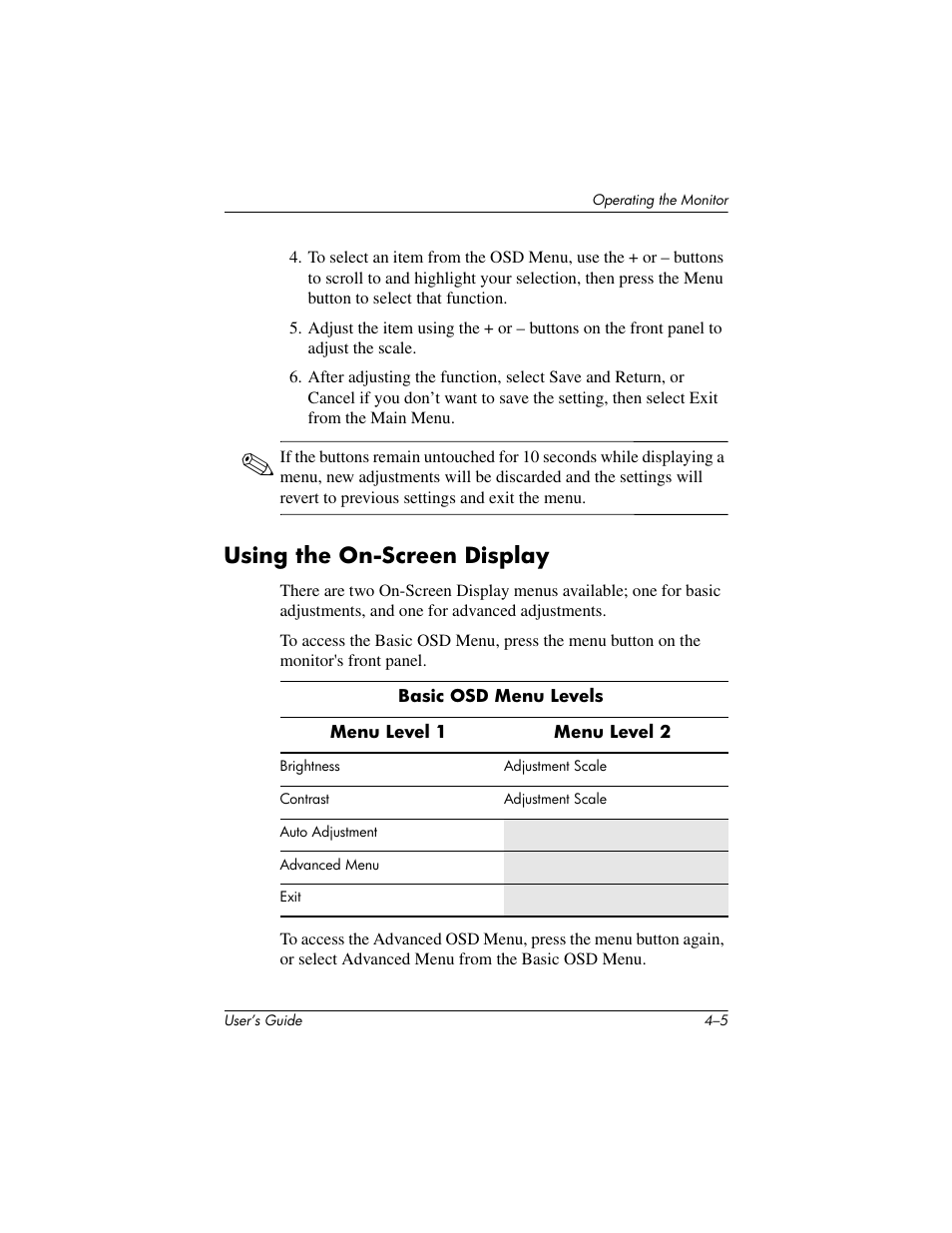 Using the on-screen display | HP Pavilion f1523 15 inch Flat Panel Monitor User Manual | Page 24 / 44