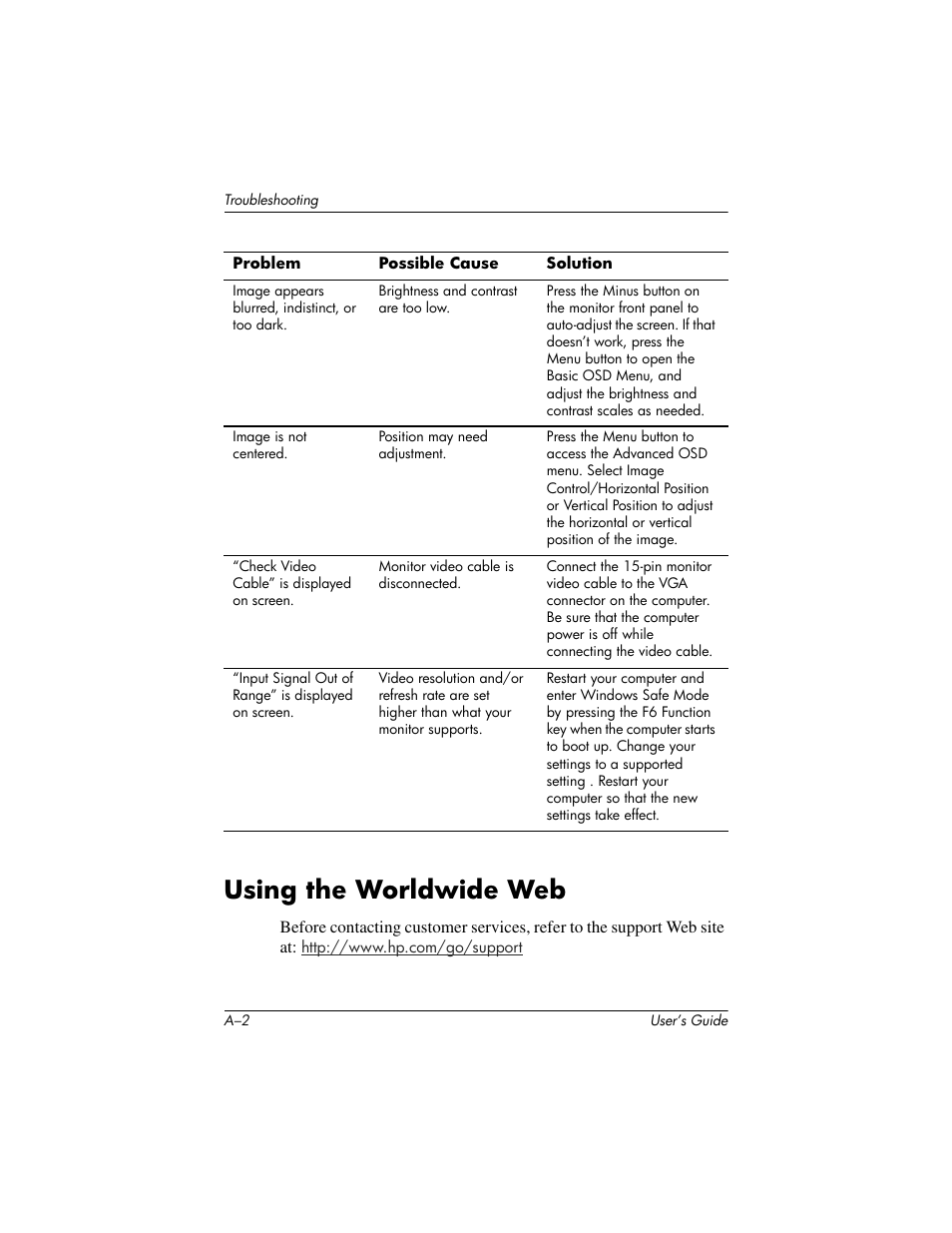 Using the worldwide web | HP Pavilion f1523 15 inch Flat Panel Monitor User Manual | Page 31 / 44