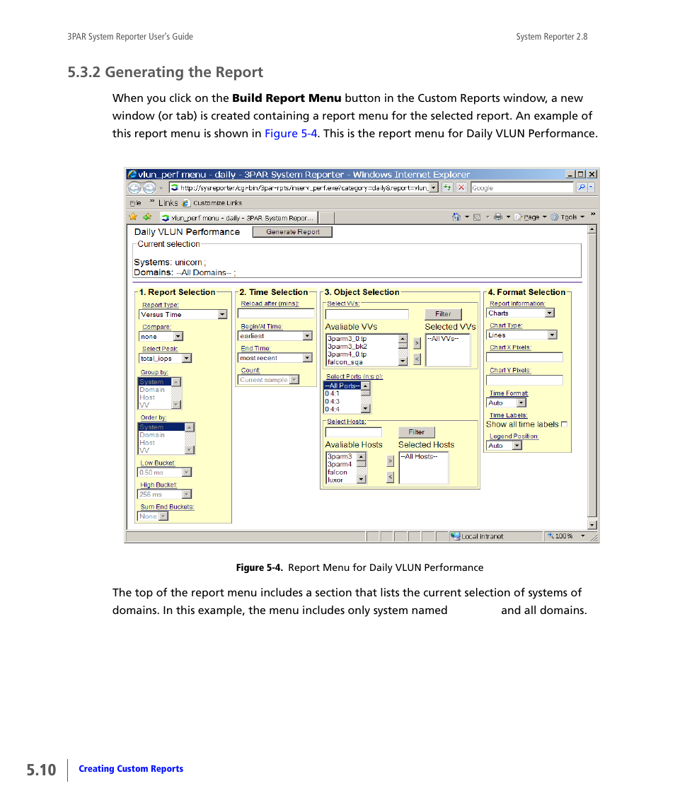 2 generating the report, Generating the report | HP 3PAR System Reporter Software User Manual | Page 102 / 378