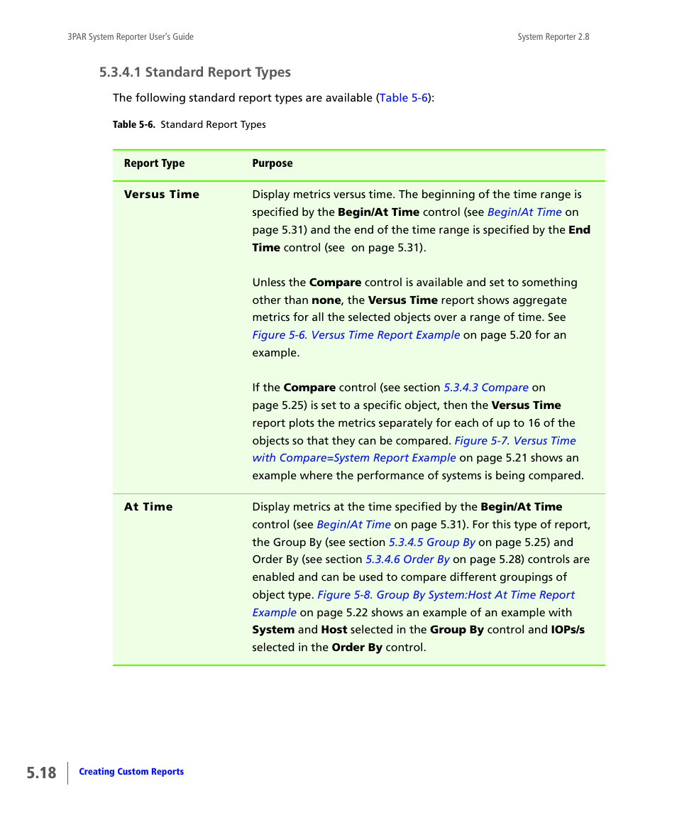 1 standard report types, Standard report types | HP 3PAR System Reporter Software User Manual | Page 110 / 378