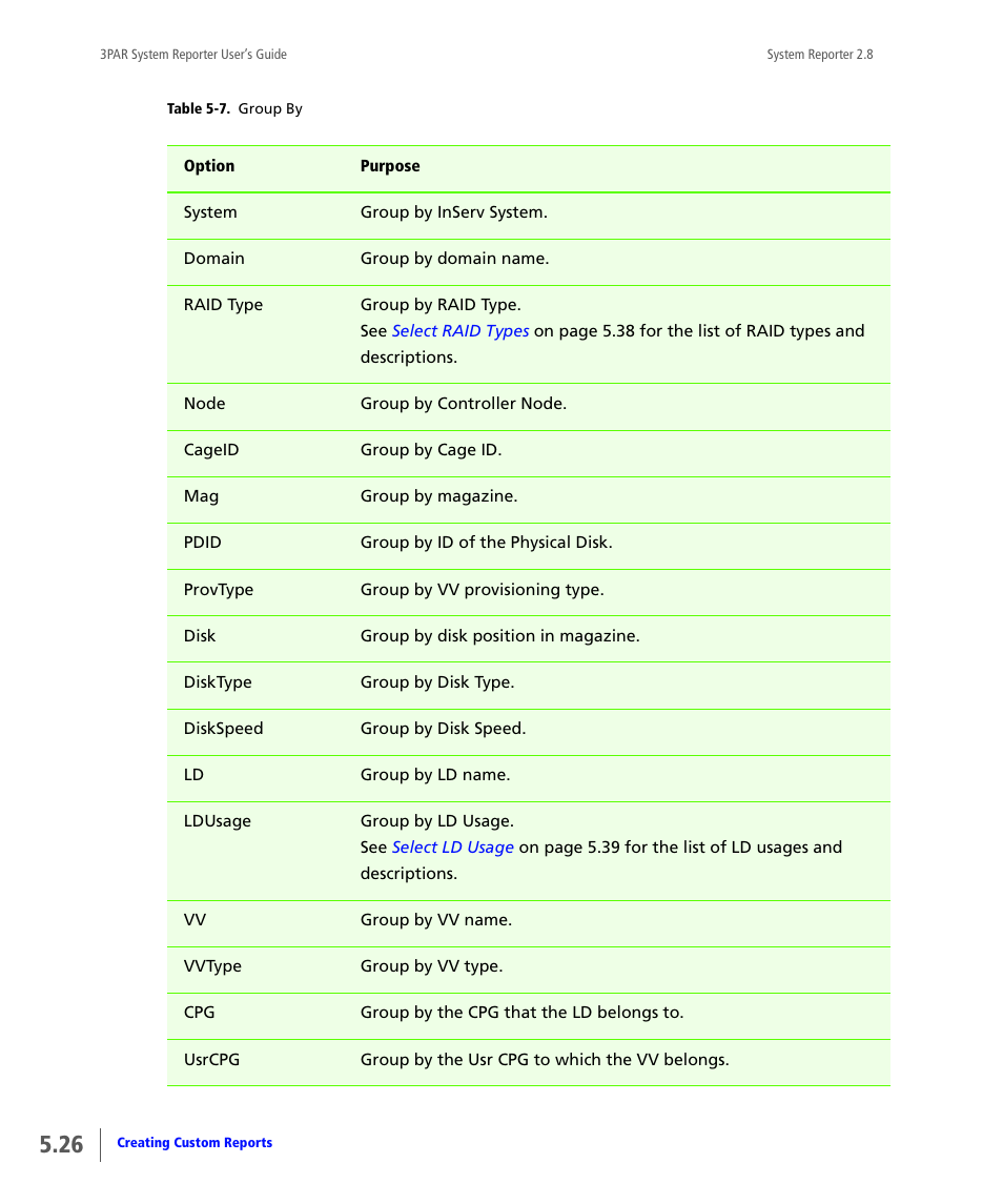 Table 5-7 | HP 3PAR System Reporter Software User Manual | Page 118 / 378