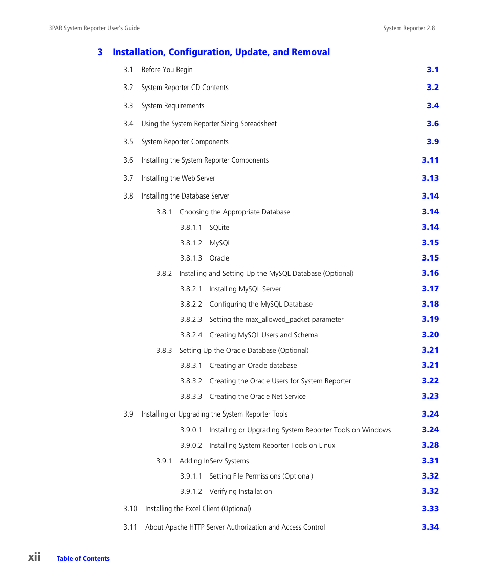 3 installation, configuration, update, and removal, 3installation, configuration, update, and removal | HP 3PAR System Reporter Software User Manual | Page 12 / 378