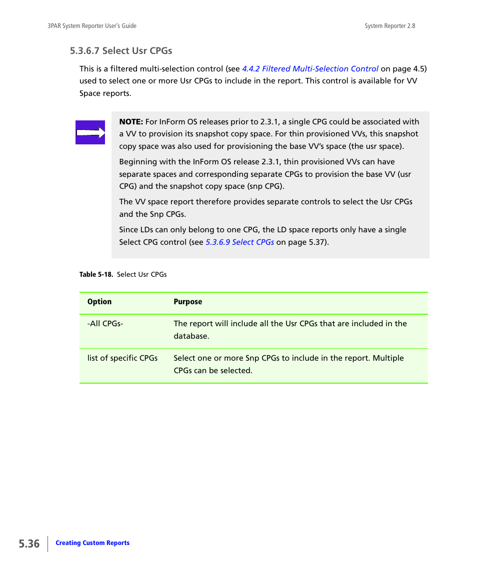 7 select usr cpgs, Select usr cpgs | HP 3PAR System Reporter Software User Manual | Page 128 / 378