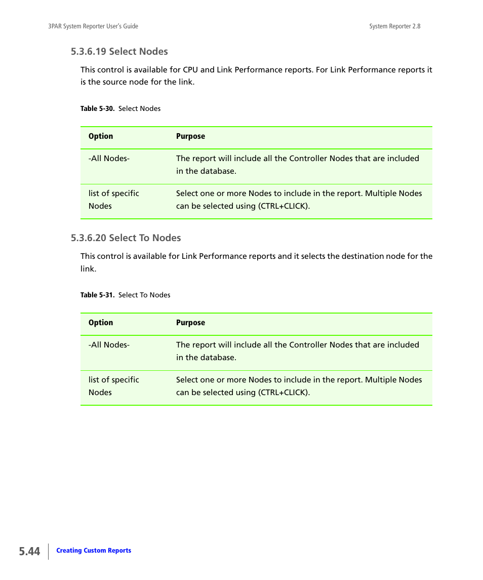19 select nodes, 20 select to nodes, Select nodes | Select to nodes | HP 3PAR System Reporter Software User Manual | Page 136 / 378