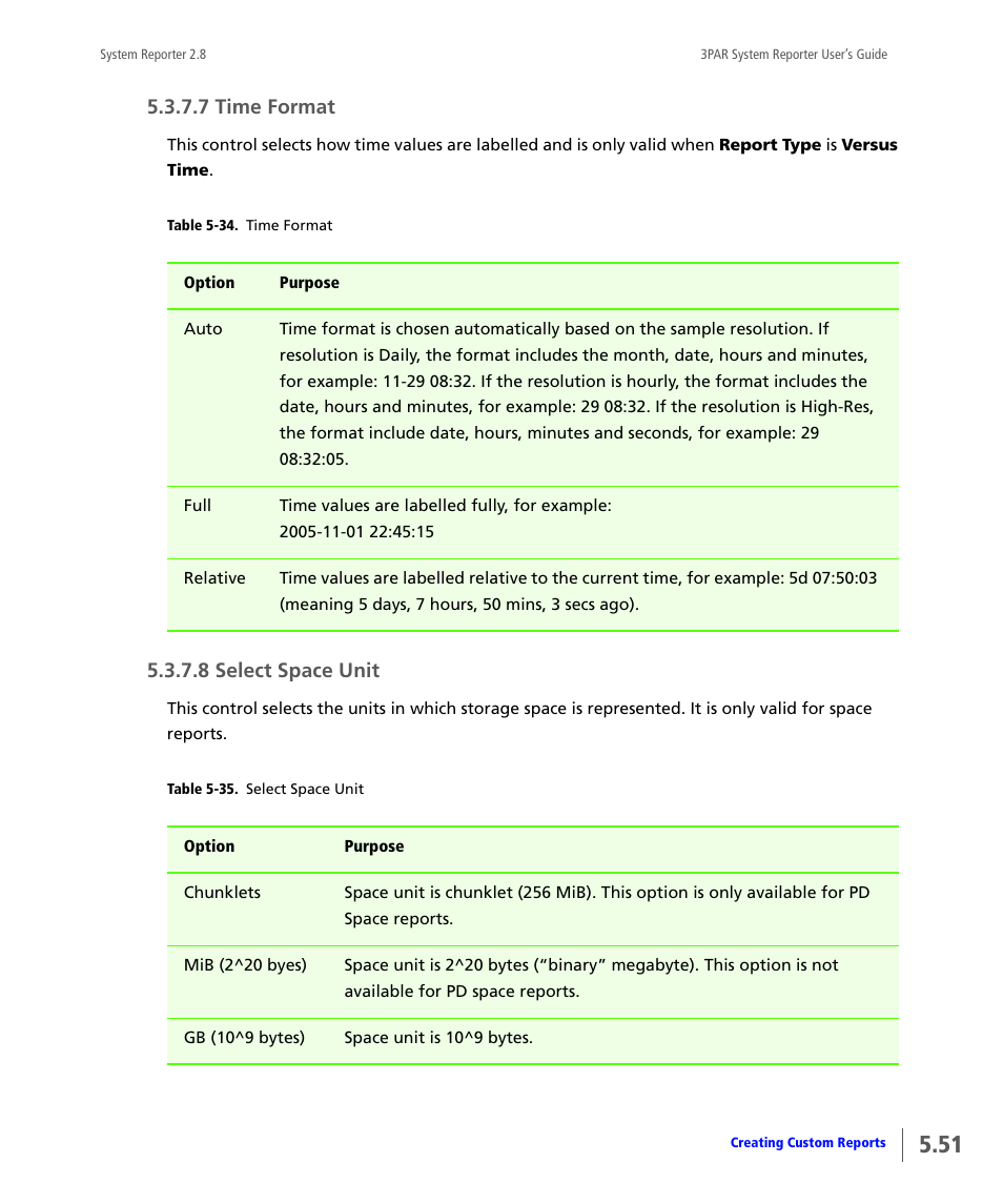 7 time format, 8 select space unit, Time format | Select space unit | HP 3PAR System Reporter Software User Manual | Page 143 / 378