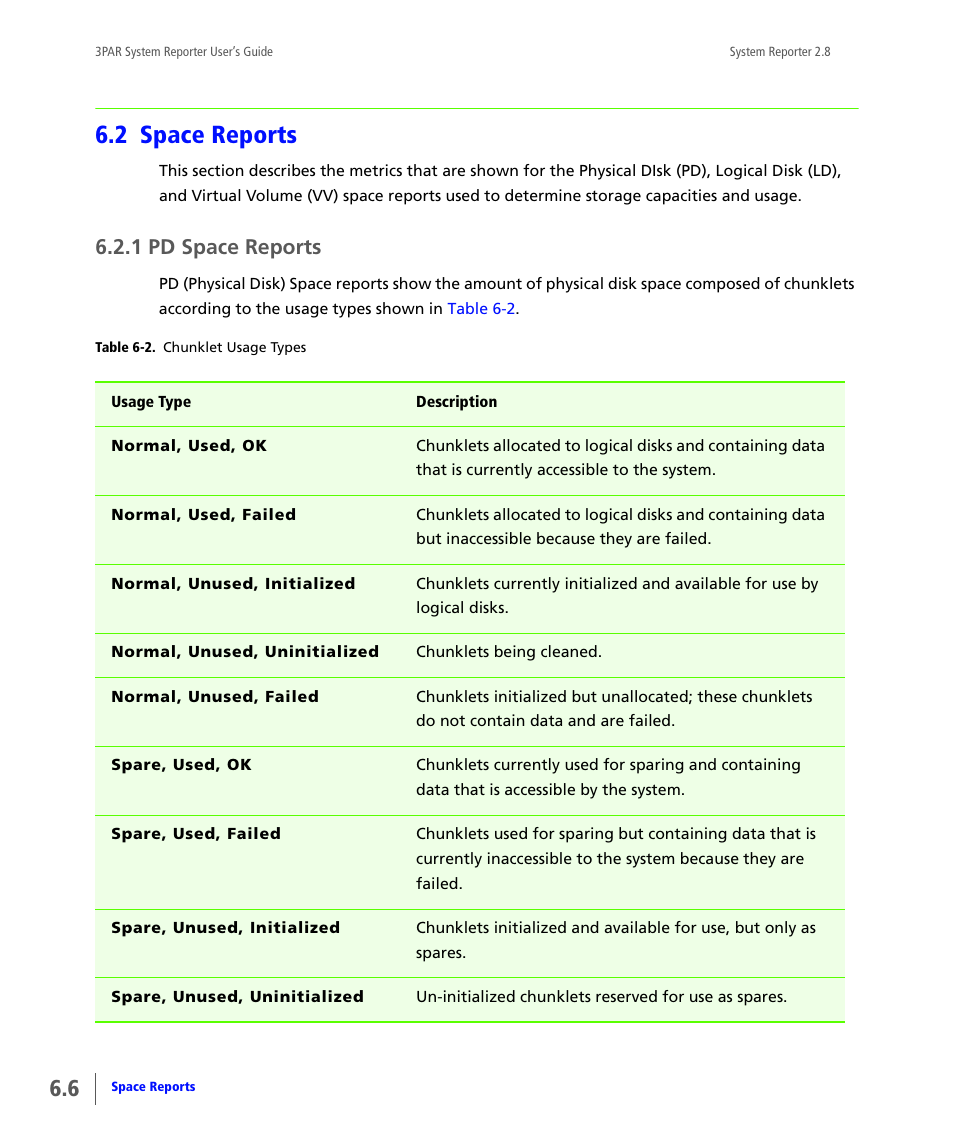 2 space reports, 1 pd space reports, Space reports | Pd space reports, 1 pd space, Reports | HP 3PAR System Reporter Software User Manual | Page 158 / 378