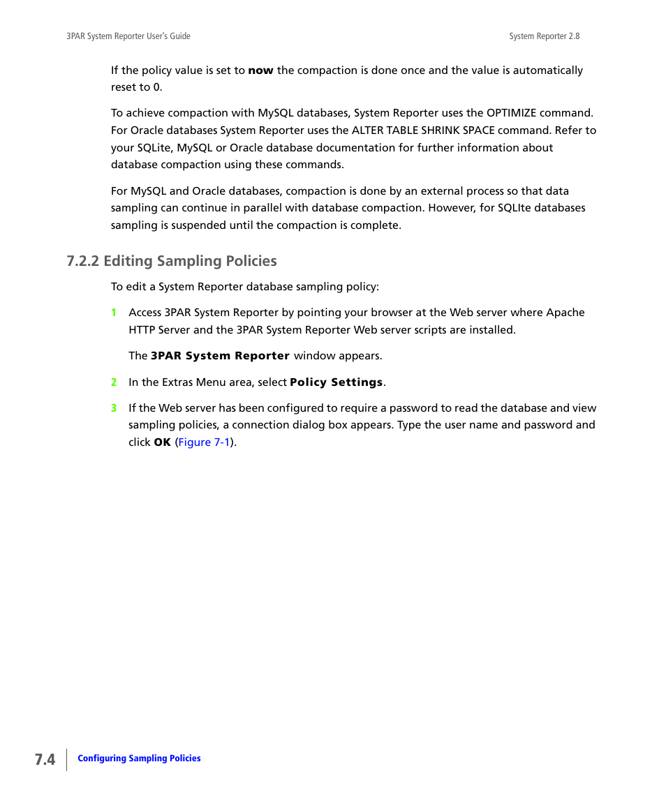 2 editing sampling policies, Editing sampling policies, 2 editing | Sampling policies, Editing sampling, Policies | HP 3PAR System Reporter Software User Manual | Page 172 / 378