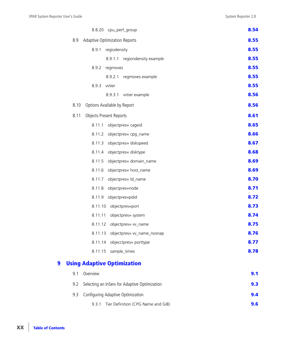 9 using adaptive optimization, 9using adaptive optimization | HP 3PAR System Reporter Software User Manual | Page 20 / 378
