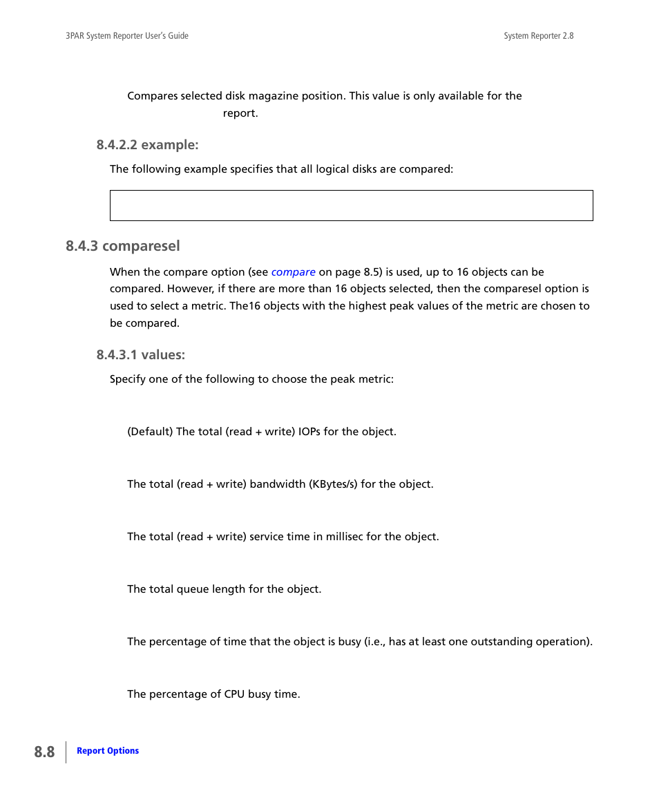 3 comparesel, Comparesel | HP 3PAR System Reporter Software User Manual | Page 200 / 378