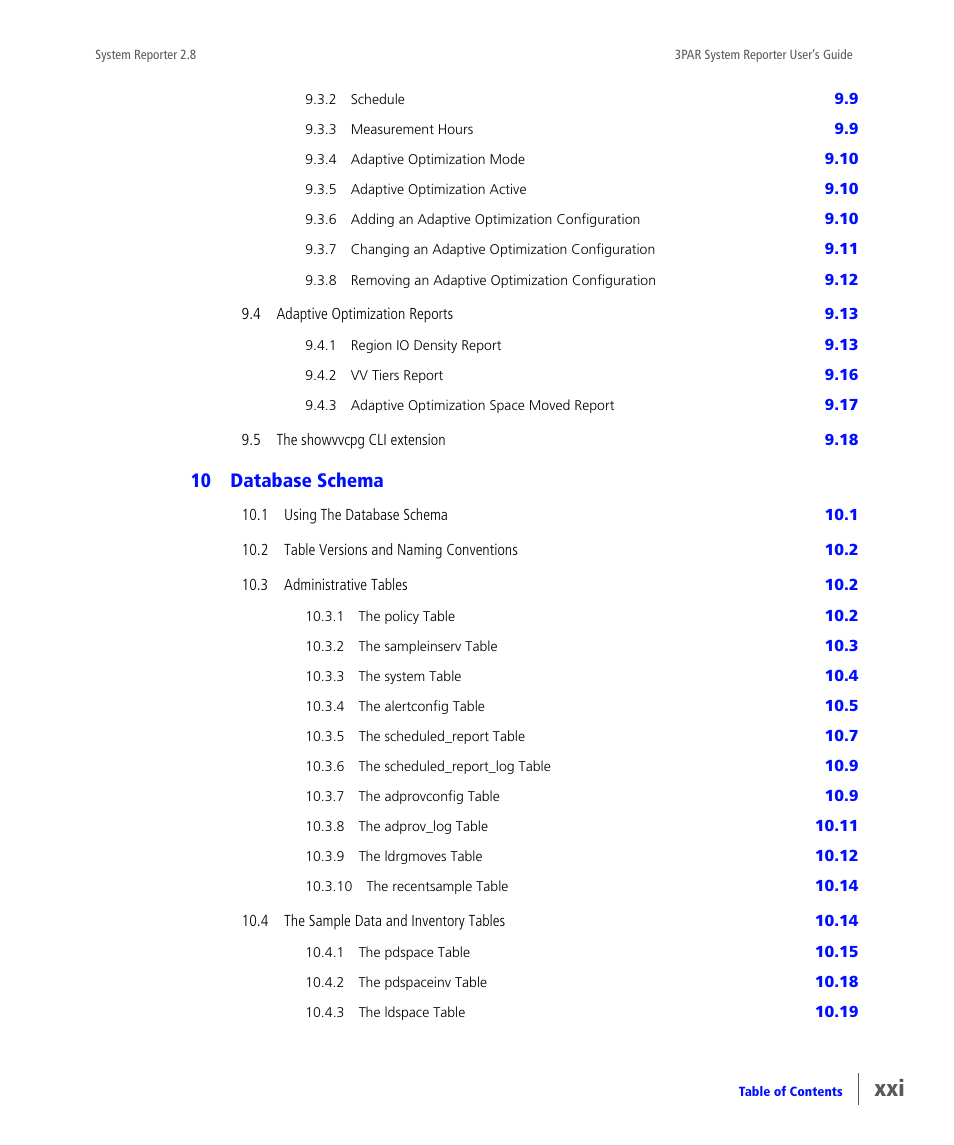 10 database schema | HP 3PAR System Reporter Software User Manual | Page 21 / 378