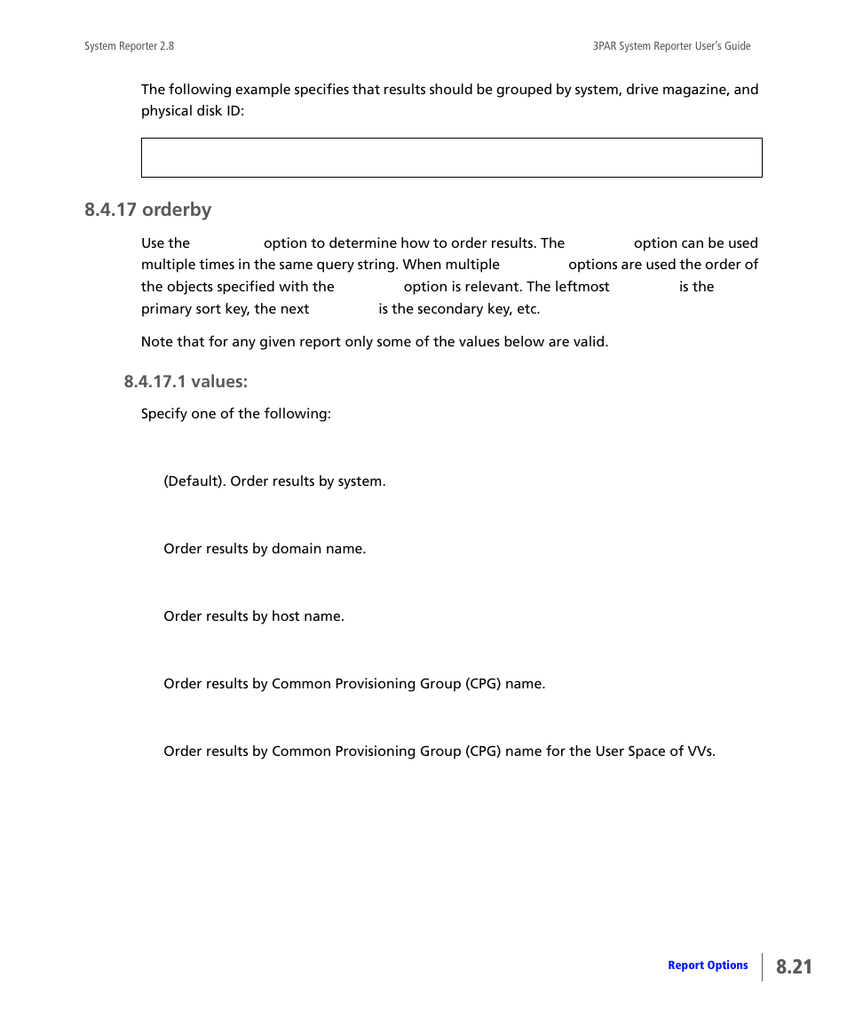 17 orderby, Orderby | HP 3PAR System Reporter Software User Manual | Page 213 / 378
