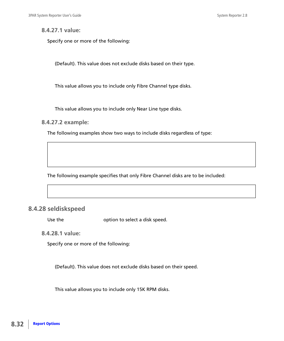 28 seldiskspeed, Seldiskspeed | HP 3PAR System Reporter Software User Manual | Page 224 / 378