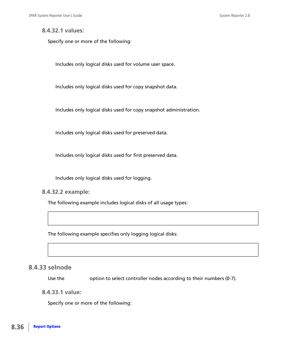 33 selnode, Selnode | HP 3PAR System Reporter Software User Manual | Page 228 / 378