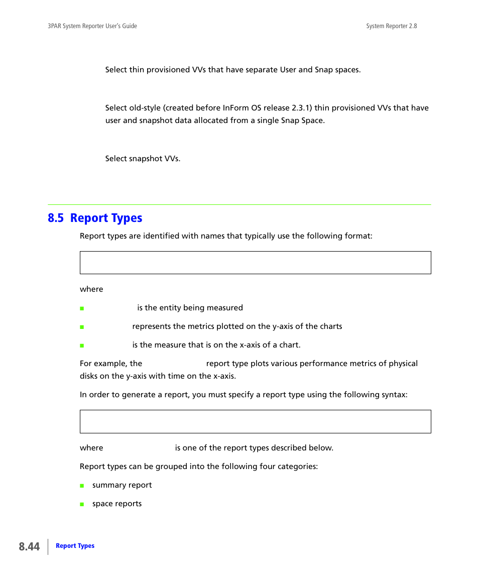 5 report types, Report types | HP 3PAR System Reporter Software User Manual | Page 236 / 378