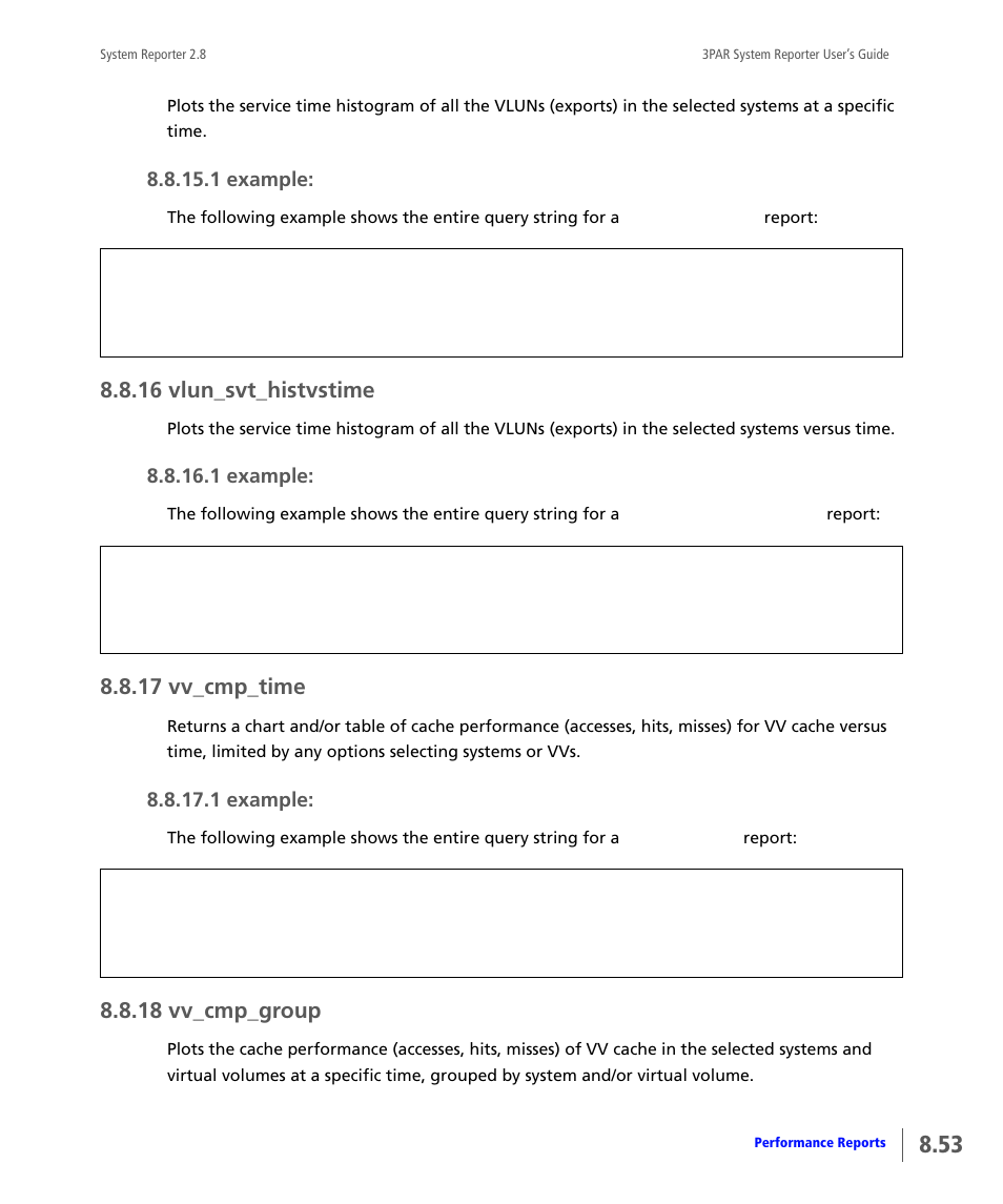 16 vlun_svt_histvstime, 17 vv_cmp_time, 18 vv_cmp_group | Vlun_svt_histvstime, Vv_cmp_time, Vv_cmp_group | HP 3PAR System Reporter Software User Manual | Page 245 / 378