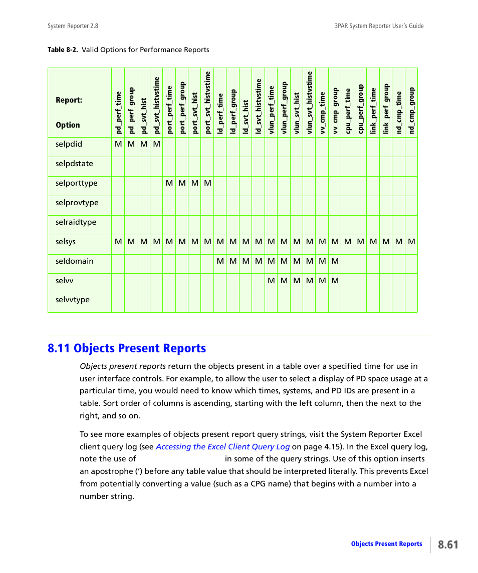 11 objects present reports, Objects present reports | HP 3PAR System Reporter Software User Manual | Page 253 / 378