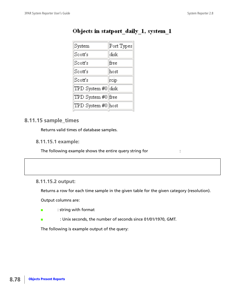 15 sample_times, Sample_times | HP 3PAR System Reporter Software User Manual | Page 270 / 378