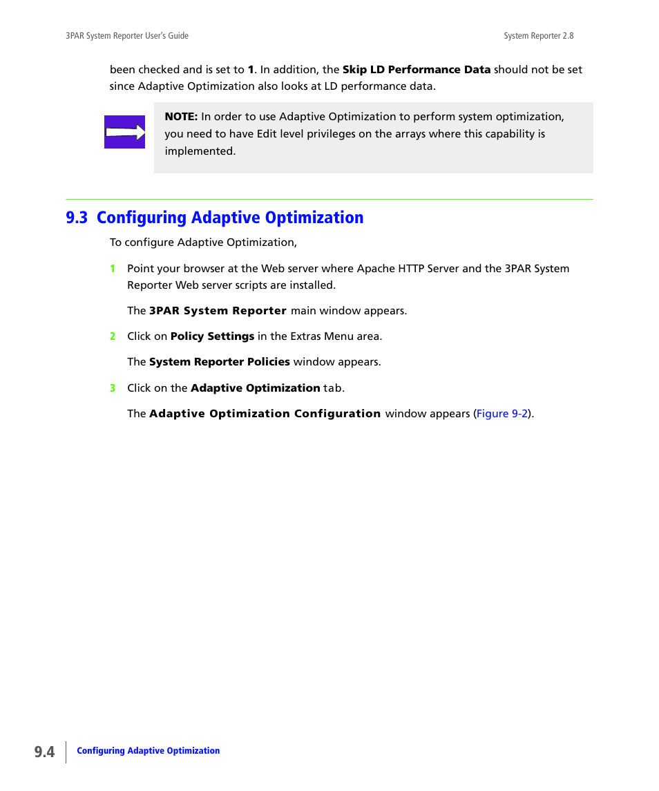 3 configuring adaptive optimization, Configuring adaptive optimization | HP 3PAR System Reporter Software User Manual | Page 276 / 378