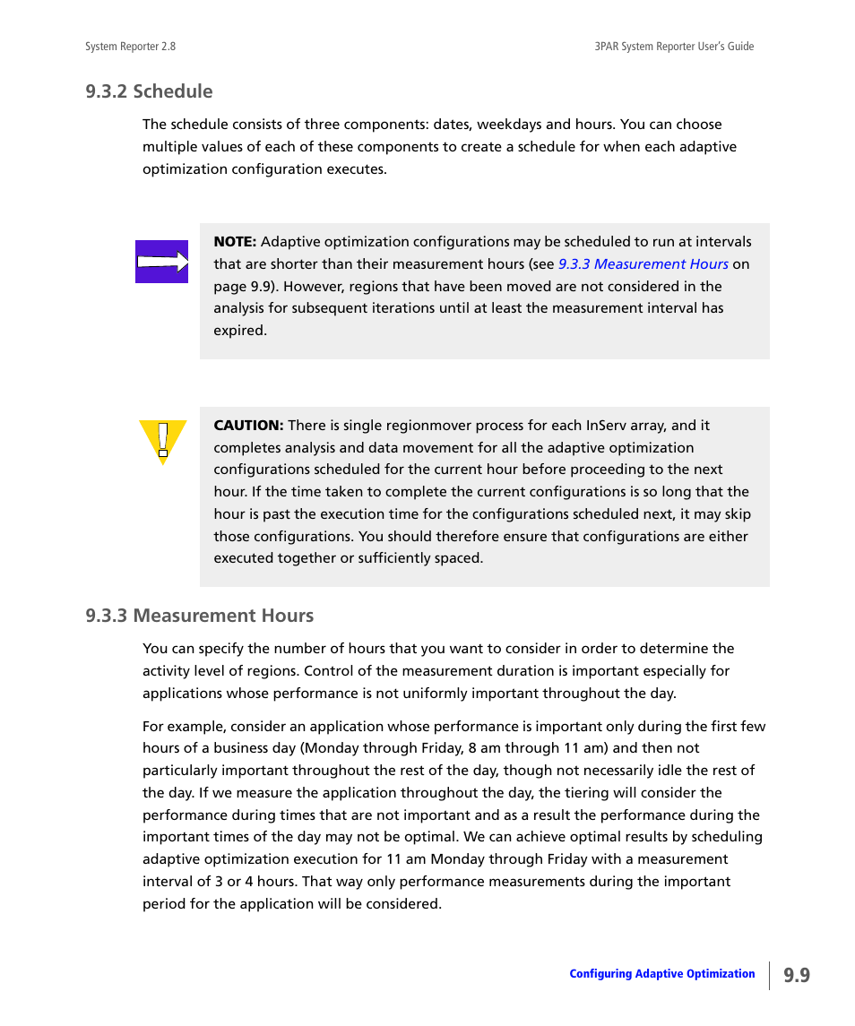 2 schedule, 3 measurement hours, Schedule | Measurement hours, Es (see | HP 3PAR System Reporter Software User Manual | Page 281 / 378
