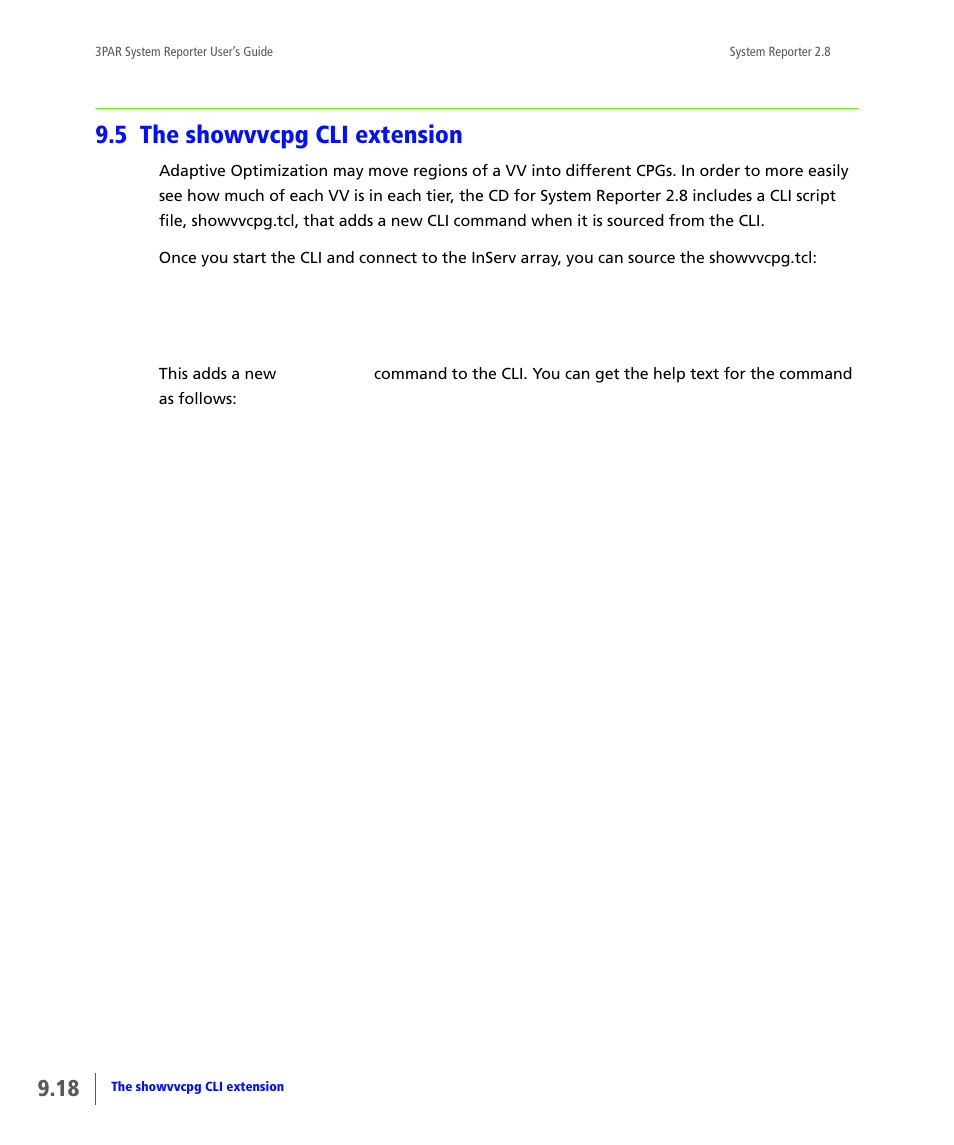 5 the showvvcpg cli extension, The showvvcpg cli extension | HP 3PAR System Reporter Software User Manual | Page 290 / 378