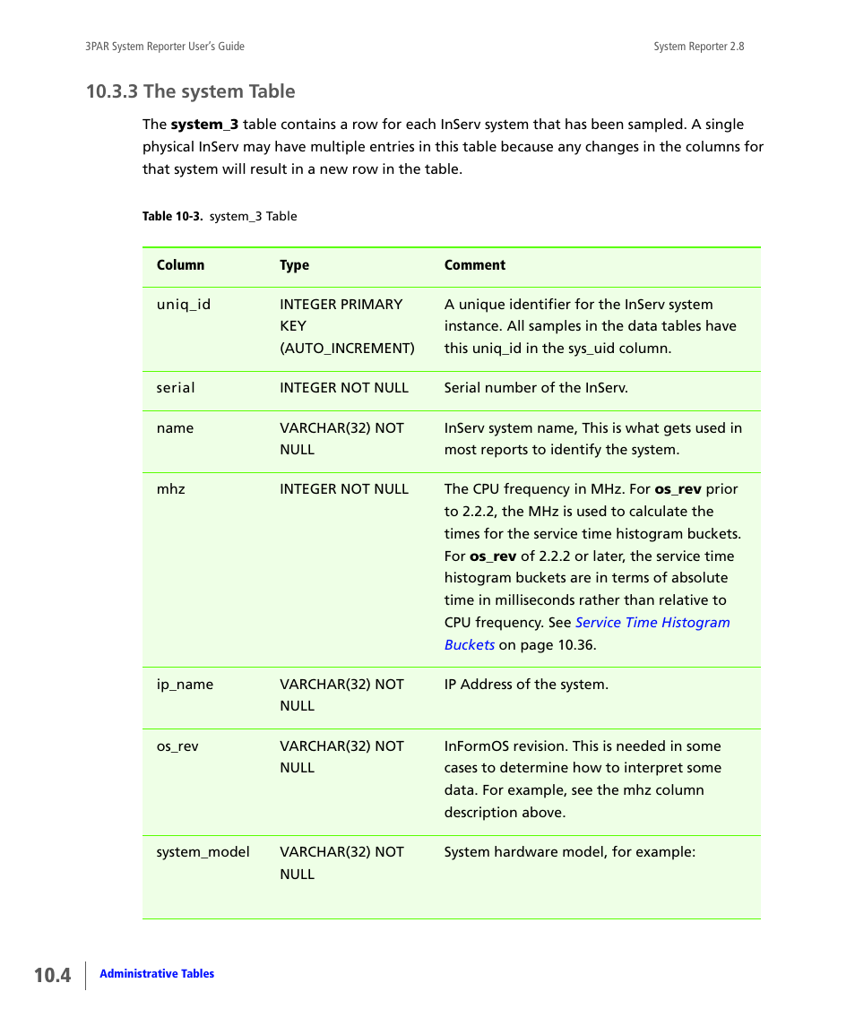 3 the system table, The system table | HP 3PAR System Reporter Software User Manual | Page 296 / 378