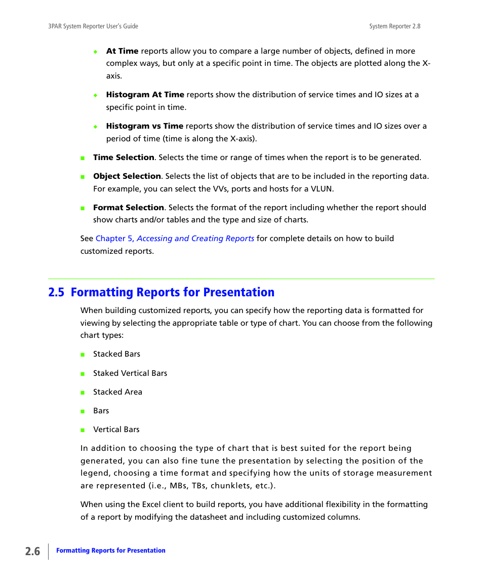 5 formatting reports for presentation, Formatting reports for presentation | HP 3PAR System Reporter Software User Manual | Page 34 / 378