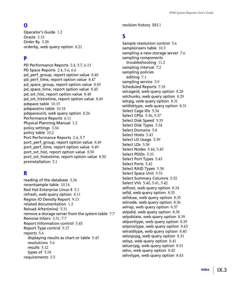 Ix.3 | HP 3PAR System Reporter Software User Manual | Page 367 / 378