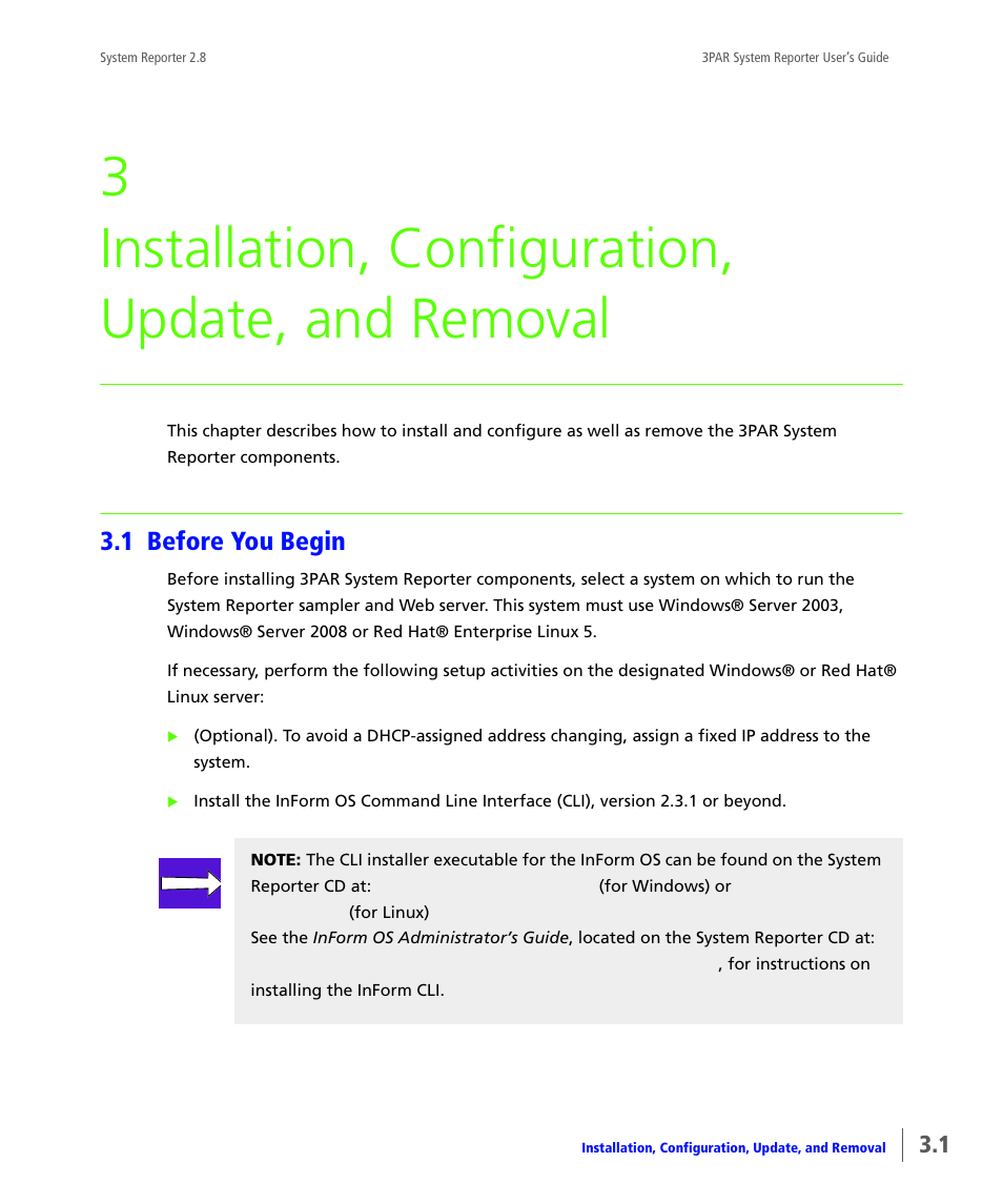 Installation, configuration, update, and removal, 1 before you begin, Before you begin | 3 installation, configuration, update, and removal | HP 3PAR System Reporter Software User Manual | Page 37 / 378