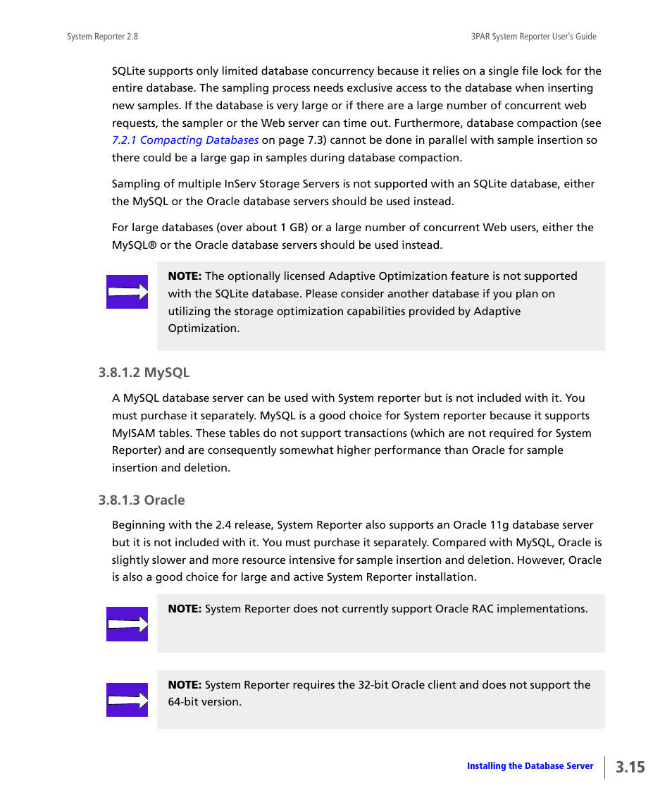2 mysql, 3 oracle, Mysql | Oracle | HP 3PAR System Reporter Software User Manual | Page 51 / 378