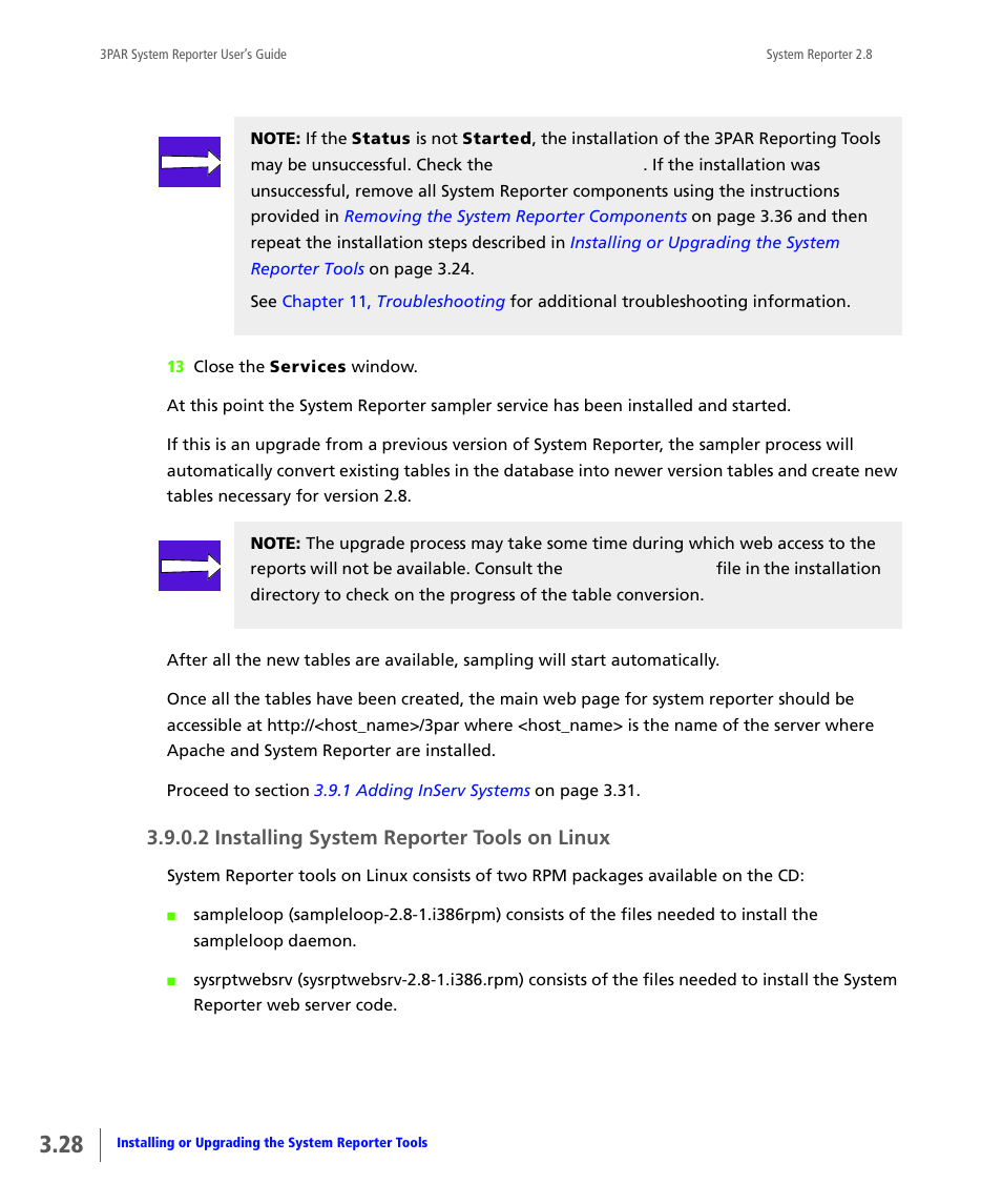 2 installing system reporter tools on linux, Installing system reporter tools on linux, Section | 2 installing system reporter, Tools on linux | HP 3PAR System Reporter Software User Manual | Page 64 / 378
