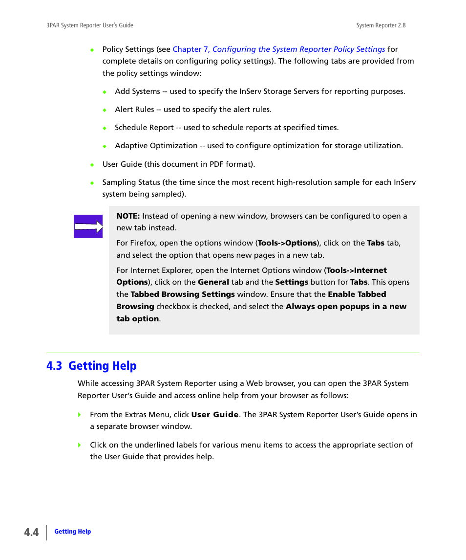 3 getting help, Getting help | HP 3PAR System Reporter Software User Manual | Page 78 / 378