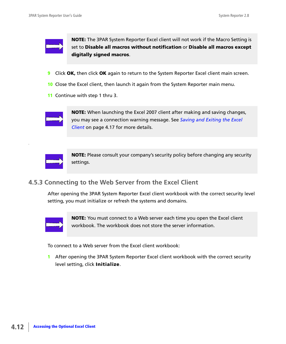 Connecting to the web server from the excel client | HP 3PAR System Reporter Software User Manual | Page 86 / 378