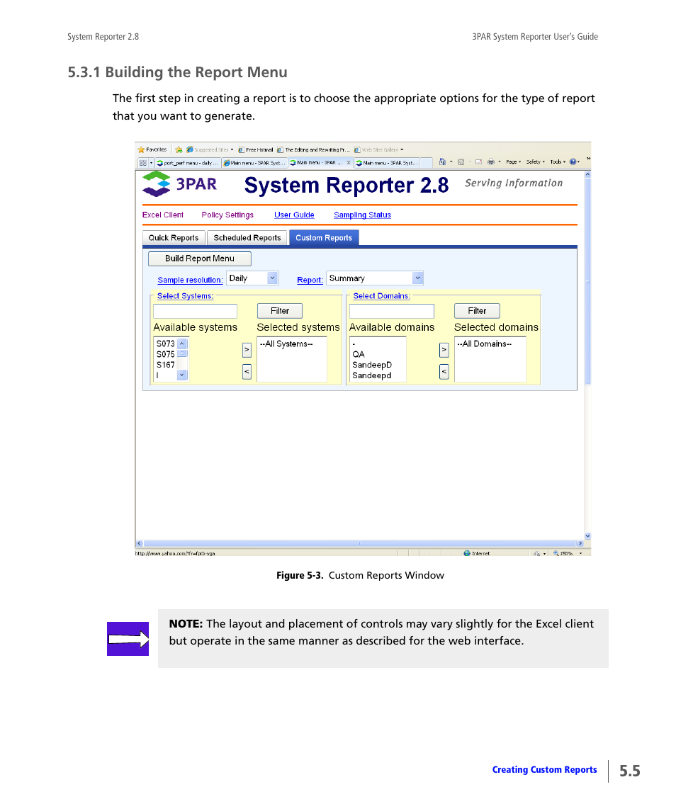 1 building the report menu, Building the report menu | HP 3PAR System Reporter Software User Manual | Page 97 / 378