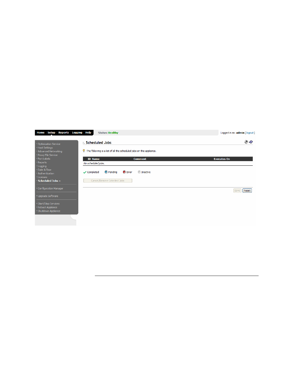 Viewing scheduled jobs, Managing configurations, Managing | HP StorageWorks Enterprise File Services WAN Accelerator User Manual | Page 114 / 186