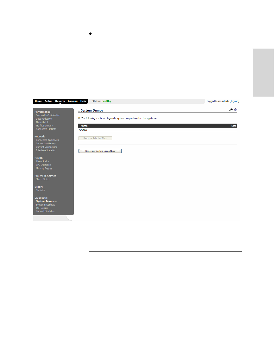 Viewing system dump files, Viewing system snapshots, Viewing system dump files viewing system snapshots | HP StorageWorks Enterprise File Services WAN Accelerator User Manual | Page 153 / 186