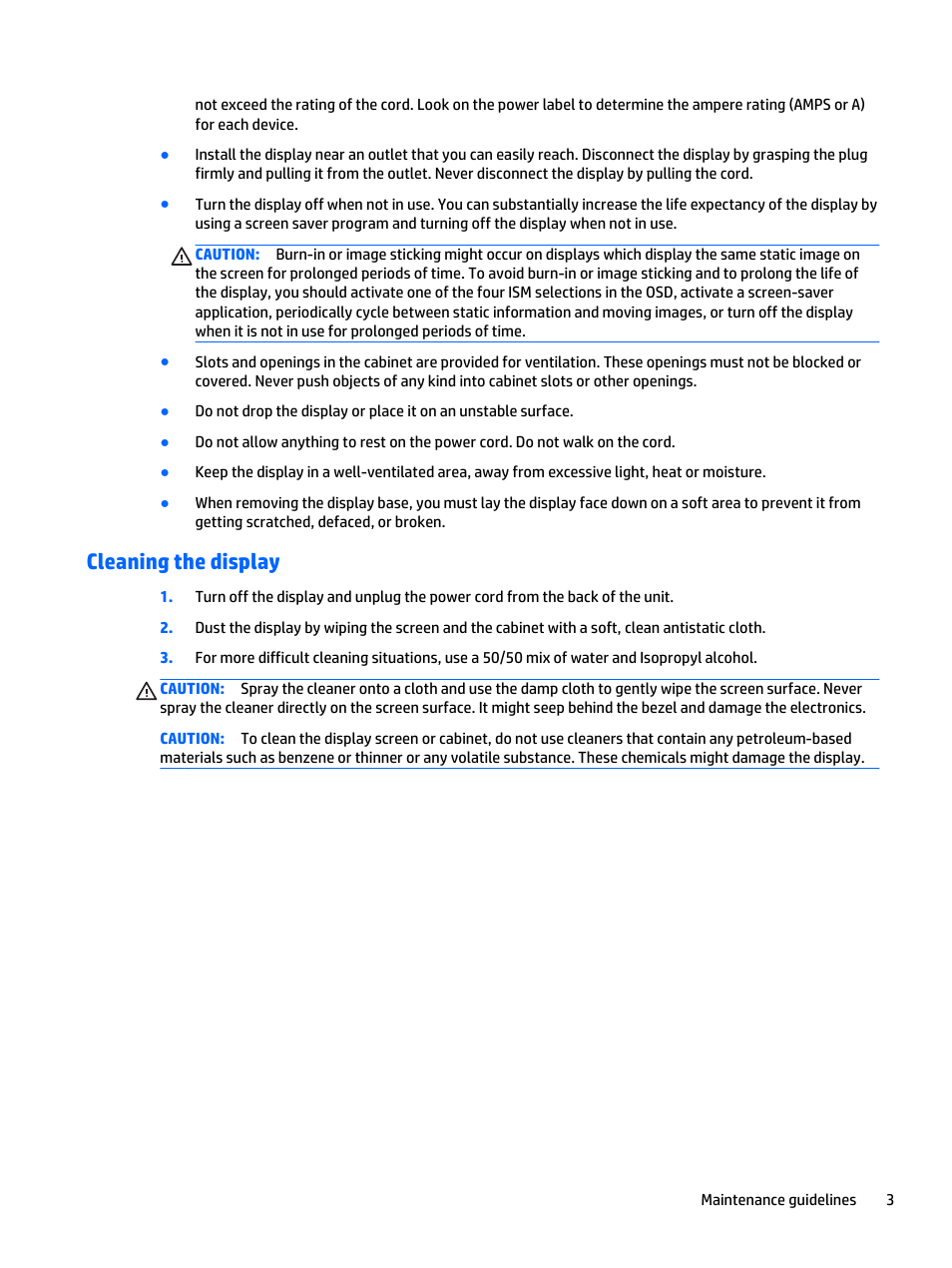 Cleaning the display | HP LD5535 55-inch LED Digital Signage Display User Manual | Page 13 / 106