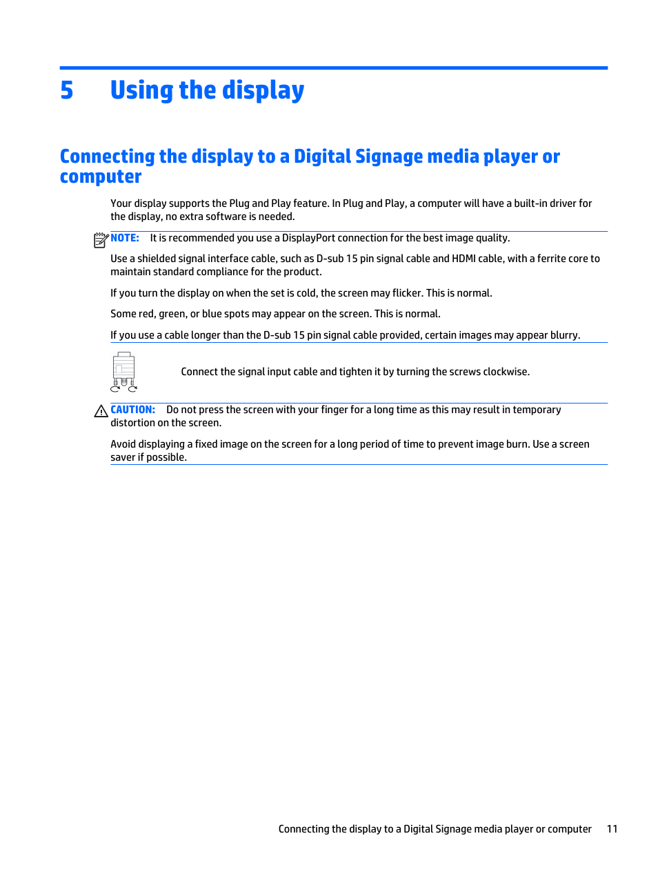 Using the display, 5 using the display, 5using the display | HP LD5535 55-inch LED Digital Signage Display User Manual | Page 21 / 106