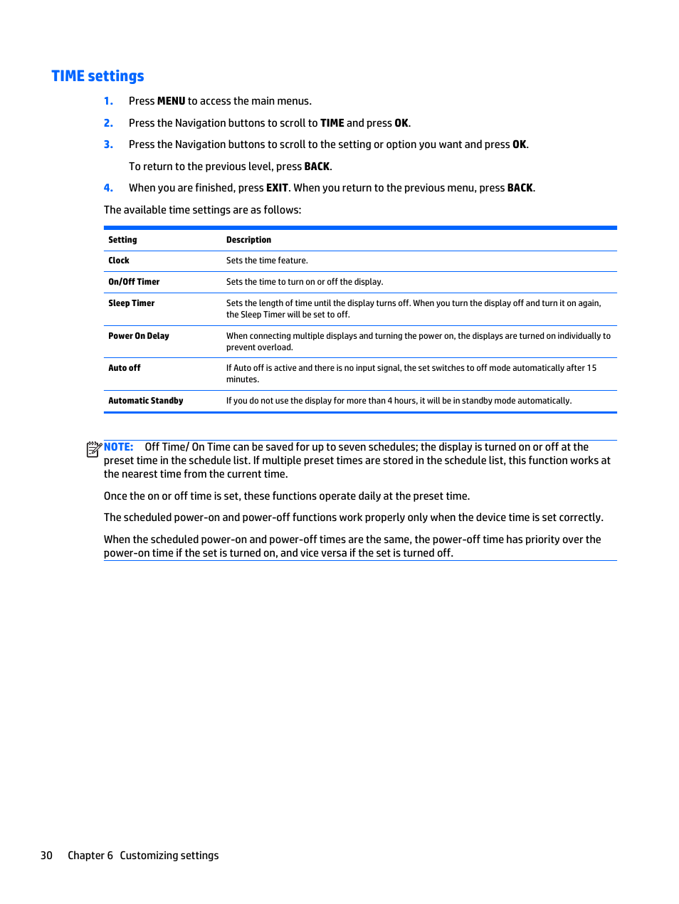 Time settings | HP LD5535 55-inch LED Digital Signage Display User Manual | Page 40 / 106