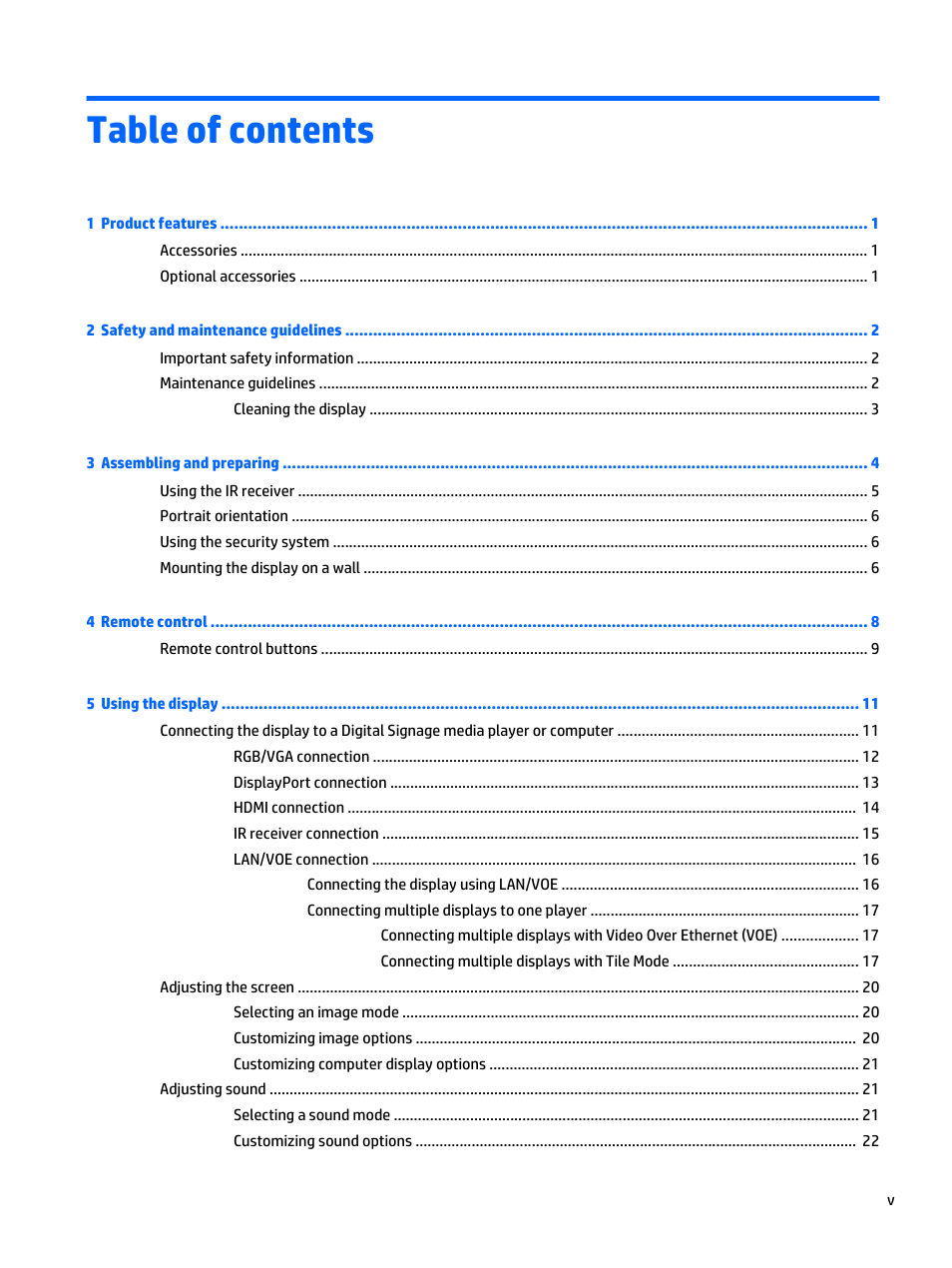 HP LD5535 55-inch LED Digital Signage Display User Manual | Page 5 / 106
