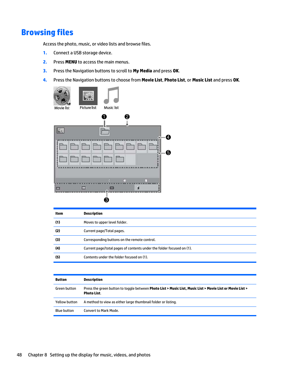 Browsing files | HP LD5535 55-inch LED Digital Signage Display User Manual | Page 58 / 106